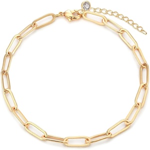 image:imageMEVECCO Bracelet for Women 14K Gold Plated Dainty Chain Simple Jewelry Cute Handmade Minimalist for HerPaperclip Chain Oval