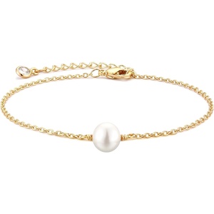 image:imageMEVECCO Bracelet for Women 14K Gold Plated Dainty Chain Simple Jewelry Cute Handmade Minimalist for HerPearl