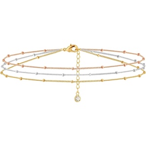 image:imageMEVECCO Bracelet for Women 14K Gold Plated Dainty Chain Simple Jewelry Cute Handmade Minimalist for HerSatellite Chain 3 Tone