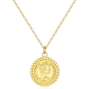 image:imageMEVECCO Carved Gold Coin Pendant Necklace for Women18K Gold Plated Dainty Minimalist Necklace for WomenElizabeth