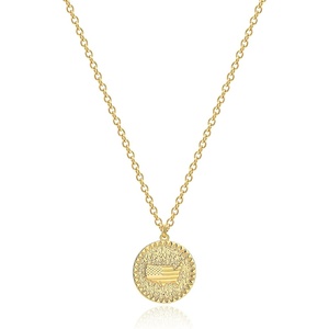 image:imageMEVECCO Dainty Coin Necklace 18k Gold Plated Vintage Disk Hammered Pendant Goddess Worship Celebrity Circle Medal Reversible Chic Ancient Greek Character Carving Necklace Gifts for Her