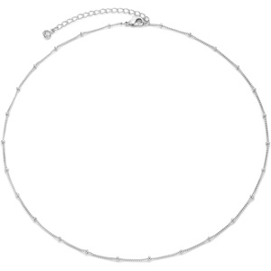 image:imageMEVECCO Dainty Gold Chain Choker Necklace 14K Gold Plated Handmade Boho Cute Tiny Beaded Link Choker Necklace Delicate Simple Minimalist Choker Necklace for WomenSilver Satellite Bead