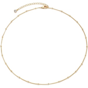 image:imageMEVECCO Dainty Gold Chain Choker Necklace 14K Gold Plated Handmade Boho Cute Tiny Beaded Link Choker Necklace Delicate Simple Minimalist Choker Necklace for WomenGold Satellite Bead