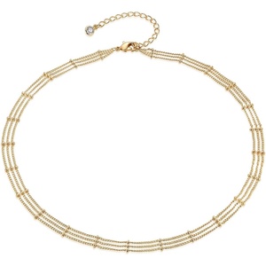 image:imageMEVECCO Dainty Gold Chain Choker Necklace 14K Gold Plated Handmade Boho Cute Tiny Beaded Link Choker Necklace Delicate Simple Minimalist Choker Necklace for WomenThree Layered Bead Chain GD