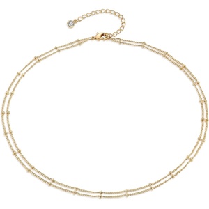 image:imageMEVECCO Dainty Gold Chain Choker Necklace 14K Gold Plated Handmade Boho Cute Tiny Beaded Link Choker Necklace Delicate Simple Minimalist Choker Necklace for WomenTwo Layered Bead Chain GD