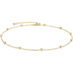 image:imageMEVECCO Dainty Gold Chain Choker Necklace 14K Gold Plated Handmade Boho Cute Tiny Beaded Link Choker Necklace Delicate Simple Minimalist Choker Necklace for WomenBeaded GD