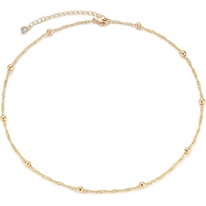 image:imageMEVECCO Dainty Gold Chain Choker Necklace 14K Gold Plated Handmade Boho Cute Tiny Beaded Link Choker Necklace Delicate Simple Minimalist Choker Necklace for Womenbead chain