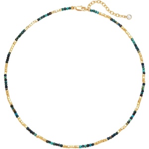 image:imageMEVECCO Dainty Gold Choker Necklace for Women 18K Gold Plated Irregular Mixed Beaded Choker Necklace for Her Jewelry GiftAzuriteMalachite