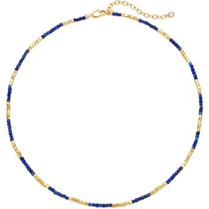 image:imageMEVECCO Dainty Gold Choker Necklace for Women 18K Gold Plated Irregular Mixed Beaded Choker Necklace for Her Jewelry GiftLapis lazuli