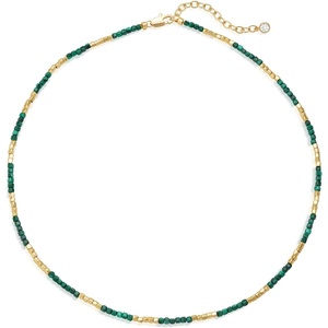 image:imageMEVECCO Dainty Gold Choker Necklace for Women 18K Gold Plated Irregular Mixed Beaded Choker Necklace for Her Jewelry GiftMalachite
