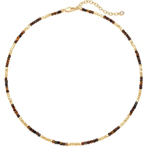 image:imageMEVECCO Dainty Gold Choker Necklace for Women 18K Gold Plated Irregular Mixed Beaded Choker Necklace for Her Jewelry GiftTigers Eye