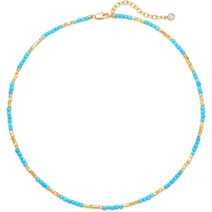 image:imageMEVECCO Dainty Gold Choker Necklace for Women 18K Gold Plated Irregular Mixed Beaded Choker Necklace for Her Jewelry GiftTurquoise