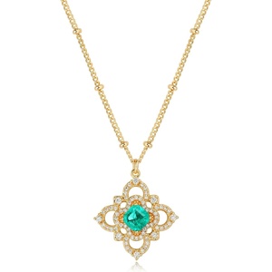 image:imageMEVECCO Dainty Gold Four Leaf Clover Necklace for Women 18K Gold Plated Clover Charm Necklace Emerald Clover Pendent Chunky Gold Clover Simple Minimalist Delicate Handmade Jewelry Gift For Her