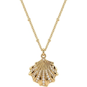 image:imageMEVECCO Dainty Gold Seashell Pendent Necklace Ocean Necklace for Women 18K Gold Plated Necklace Boho Handmade Summer Beach Necklace JewelryCZ Shell