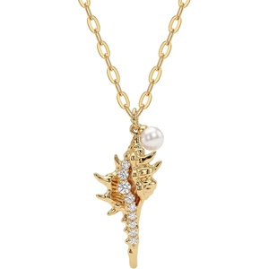 image:imageMEVECCO Dainty Gold Seashell Pendent Necklace Ocean Necklace for Women 18K Gold Plated Necklace Boho Handmade Summer Beach Necklace JewelryConch CZ