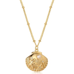 image:imageMEVECCO Dainty Gold Seashell Pendent Necklace Ocean Necklace for Women 18K Gold Plated Necklace Boho Handmade Summer Beach Necklace JewelrySea Shell  Pearl Inlay