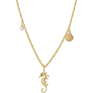 image:imageMEVECCO Dainty Gold Seashell Pendent Necklace Ocean Necklace for Women 18K Gold Plated Necklace Boho Handmade Summer Beach Necklace JewelrySea horse  Shell Chain