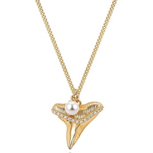image:imageMEVECCO Dainty Gold Seashell Pendent Necklace Ocean Necklace for Women 18K Gold Plated Necklace Boho Handmade Summer Beach Necklace JewelryShark Teeth