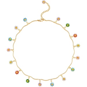 image:imageMEVECCO Gold Choker Necklace 14K Gold Plated Dainty Chain Short Necklace Delicate Fashion Choker Necklace Jewelry Gifts for WomenDaisy Colorful