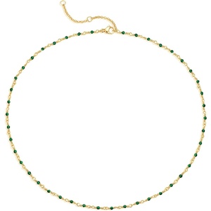 image:imageMEVECCO Gold Choker Necklace 14K Gold Plated Dainty Chain Short Necklace Delicate Fashion Choker Necklace Jewelry Gifts for WomenEmerald Beaded