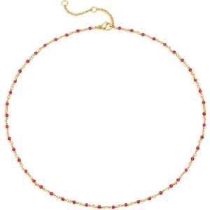image:imageMEVECCO Gold Choker Necklace 14K Gold Plated Dainty Chain Short Necklace Delicate Fashion Choker Necklace Jewelry Gifts for WomenRose Red Beaded