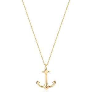 image:imageMEVECCO Gold Dainty Anchor Pendant Necklace14K Gold Plated Cute Horizontal Hammered Necklace for Womenanchor