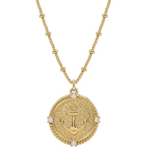image:imageMEVECCO Gold Dainty Anchor Pendant Necklace14K Gold Plated Cute Horizontal Hammered Necklace for Womenanchor coin