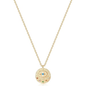 image:imageMEVECCO Gold Dainty Evil Eye Necklace for Women 18K Gold Plated Cute Delicate Solitaire Cubic Zirconia Boho Protection Evil Eye Minimalist Simple Necklacetextured evil eye