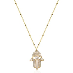 image:imageMEVECCO Gold Dainty Evil Eye Necklace for Women 18K Gold Plated Cute Delicate Solitaire Cubic Zirconia Boho Protection Evil Eye Minimalist Simple NecklaceHamsa