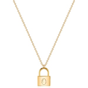 image:imageMEVECCO Gold Dainty Initial Necklace Lock Necklace 18K Gold Plated Padlock Necklace Letter Necklaces for Women Minimalist Personalized JewelryO