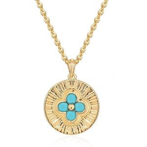 image:imageMEVECCO Gold Necklace for Women 18K Gold Plated Dainty Turquoise Stone Oval Round Shaped Flower Necklace Handmade Womens Jewelry Giftsflower