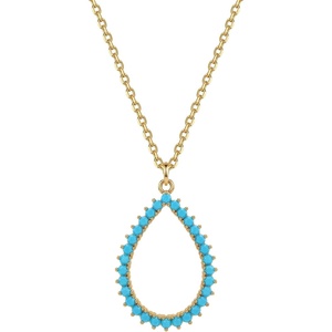 image:imageMEVECCO Gold Necklace for Women 18K Gold Plated Dainty Turquoise Stone Oval Round Shaped Flower Necklace Handmade Womens Jewelry Giftsoval