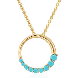 image:imageMEVECCO Gold Necklace for Women 18K Gold Plated Dainty Turquoise Stone Oval Round Shaped Flower Necklace Handmade Womens Jewelry Giftsround