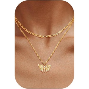 image:imageMEVECCO Layered Butterfly Necklace Stackable 18k Gold Plated Dainty Charm Choker Layering Pendant Necklace Stack for Women Trendy Jewelry Set GiftButterfly SetC