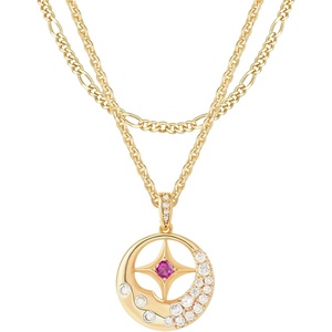image:imageMEVECCO Layered Circle Necklace Stack Handmade 18k Gold Plated Dainty Gold Layering Charm Choker Pendant Necklace Set for Women Personalized Jewelry GiftCircle SetB