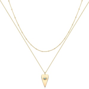 image:imageMEVECCO Layered Heart Necklace Pendant Handmade 18k Gold Plated Dainty Gold Choker Arrow Bar Layering Long Necklace for WomenHeart evil eye