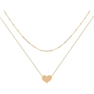 image:imageMEVECCO Layered Heart Necklace Pendant Handmade 18k Gold Plated Dainty Gold Choker Arrow Bar Layering Long Necklace for WomenHeartSingle
