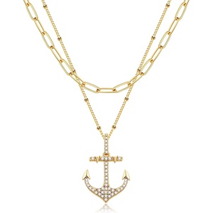 image:imageMEVECCO Layered Heart Necklace Pendant Handmade 18k Gold Plated Dainty Gold Choker Arrow Bar Layering Long Necklace for WomenLayer Anchor