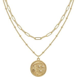 image:imageMEVECCO Layered Heart Necklace Pendant Handmade 18k Gold Plated Dainty Gold Choker Arrow Bar Layering Long Necklace for WomenLayer Cresent Moon
