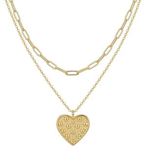 image:imageMEVECCO Layered Heart Necklace Pendant Handmade 18k Gold Plated Dainty Gold Choker Arrow Bar Layering Long Necklace for WomenLayer Dot Heart