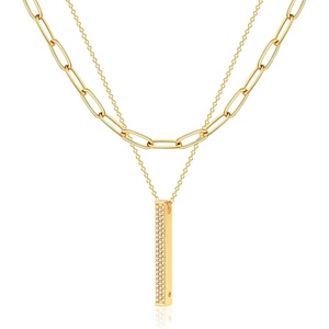 image:imageMEVECCO Layered Heart Necklace Pendant Handmade 18k Gold Plated Dainty Gold Choker Arrow Bar Layering Long Necklace for WomenLayer Vertical Bar