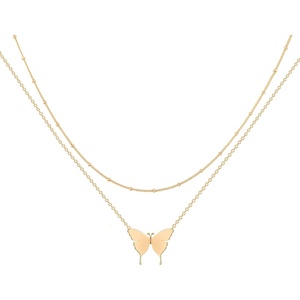 image:imageMEVECCO Layered Heart Necklace Pendant Handmade 18k Gold Plated Dainty Gold Choker Arrow Bar Layering Long Necklace for WomenLayered Butterfly GD