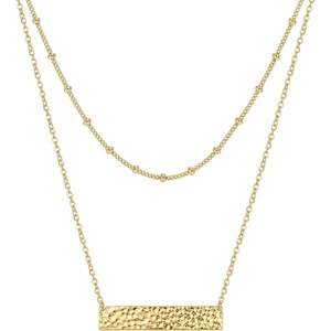 image:imageMEVECCO Layered Heart Necklace Pendant Handmade 18k Gold Plated Dainty Gold Choker Arrow Bar Layering Long Necklace for Womenlayer bar