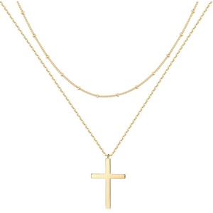 image:imageMEVECCO Layered Heart Necklace Pendant Handmade 18k Gold Plated Dainty Gold Choker Arrow Bar Layering Long Necklace for Womenlayer cross