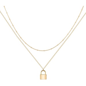 image:imageMEVECCO Layered Heart Necklace Pendant Handmade 18k Gold Plated Dainty Gold Choker Arrow Bar Layering Long Necklace for Womenlayer lock