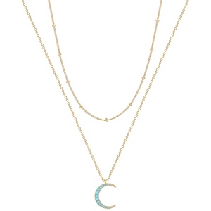 image:imageMEVECCO Layered Heart Necklace Pendant Handmade 18k Gold Plated Dainty Gold Choker Arrow Bar Layering Long Necklace for Womenlayered turquoise crescent