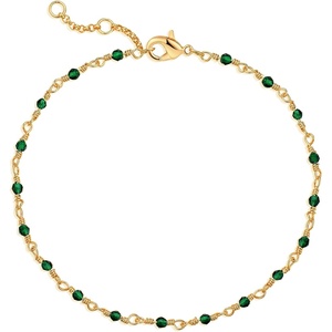 image:imageMEVECCO Dainty Gold Beads Bracelets18K Gold Plated Handmade Cute Emerald Zircon Bead Chain Minimalist Bracelet for Women Jewelry Gifts