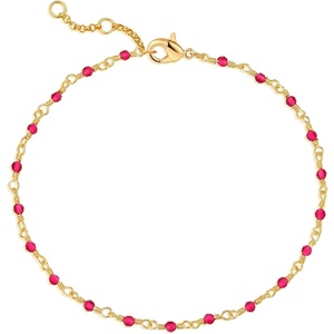 image:imageMEVECCO Dainty Gold Beads Bracelets18K Gold Plated Handmade Cute Rose Red Zircon Bead Chain Minimalist Bracelet for Women Jewelry Gifts