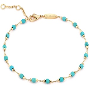 image:imageMEVECCO Gold Round Turquoise Beaded Bracelets14K Gold Plated Handmade Cute Dainty Bracelet for Women