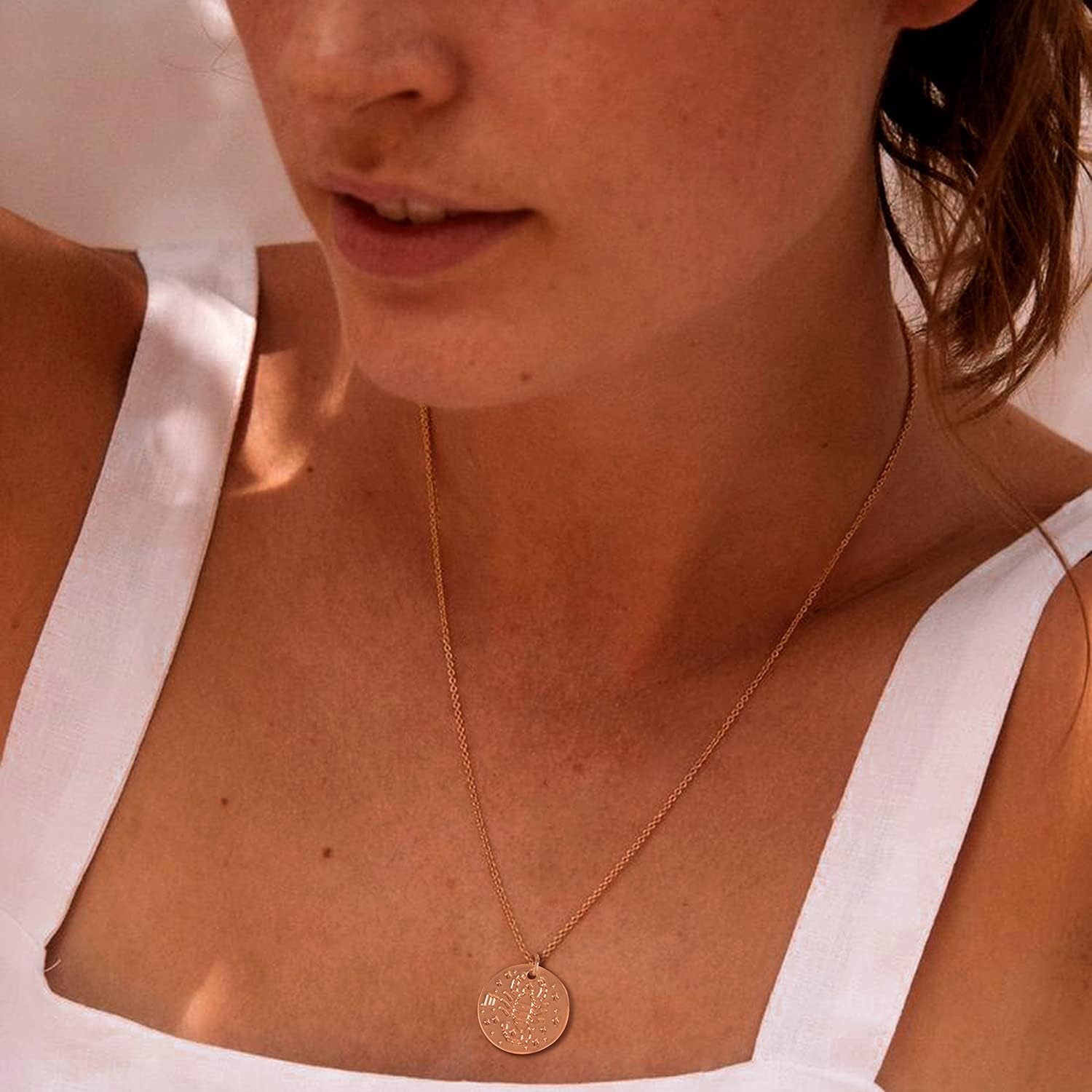 image:imageMEVECCO Constellation Disc Coin Necklace 18K Gold Plated Dainty 12 Constellation Personalized Pendant Necklace Gifts